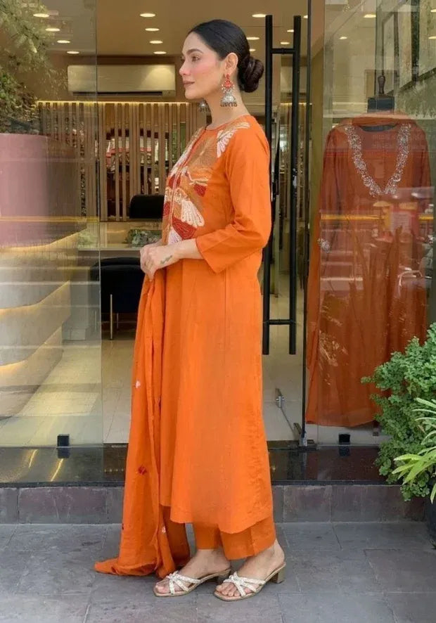 kesudi orange silk kurta set