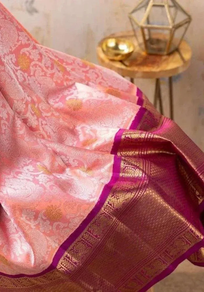peach festive saree