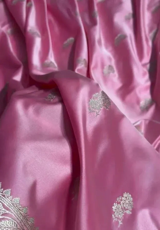 kesudi pink satin silk saree