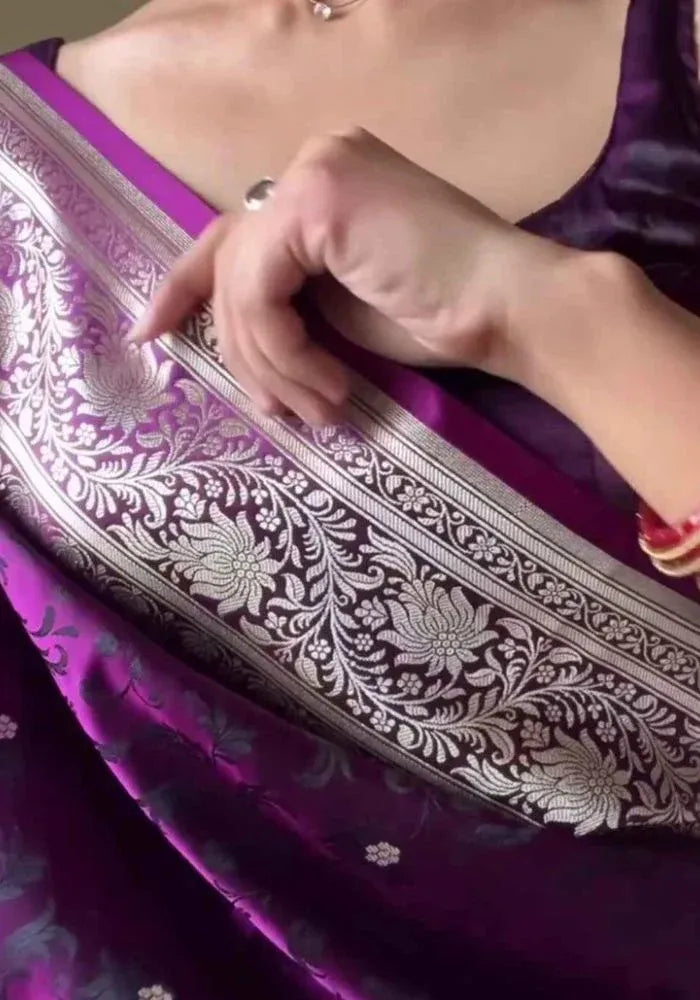 kesudi purple banarasi satin silk saree