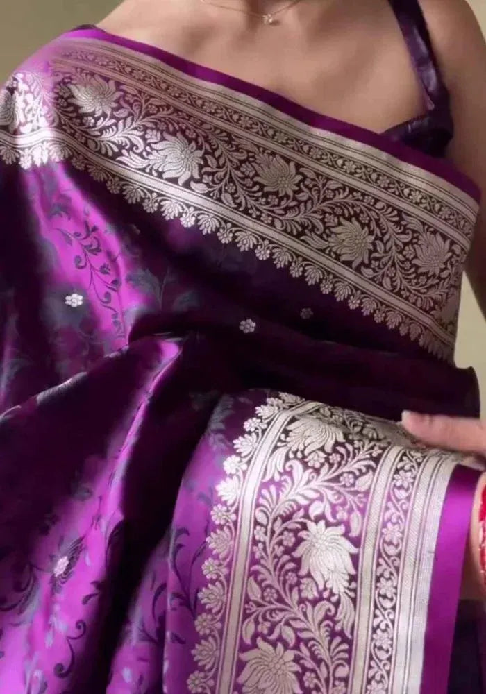 kesudi purple silk banarasi satin saree