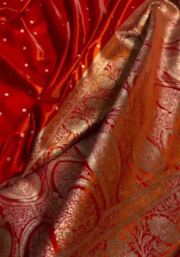 kesudi red banarasi satin silk saree
