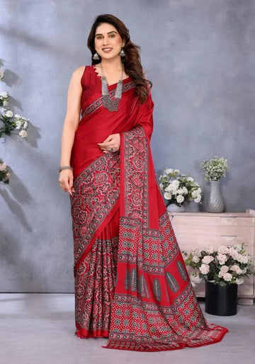 kesudi red floral printed saree