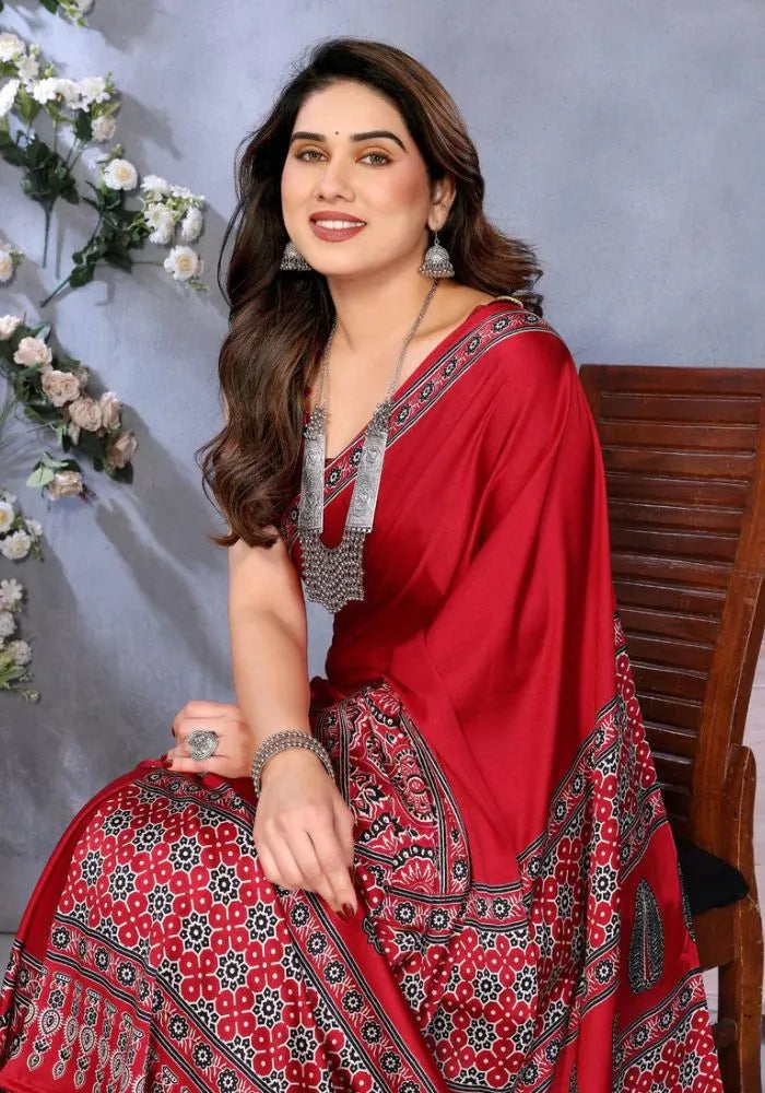 kesudi red print saree