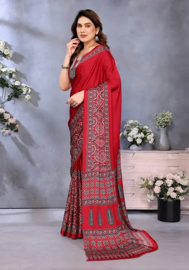 kesudi red printed designer saree