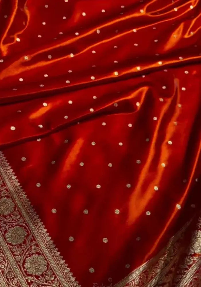 kesudi red satin banarasi silk saree
