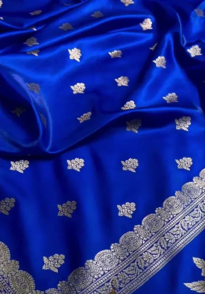 kesudi royal blue cotton silk banarasi saree