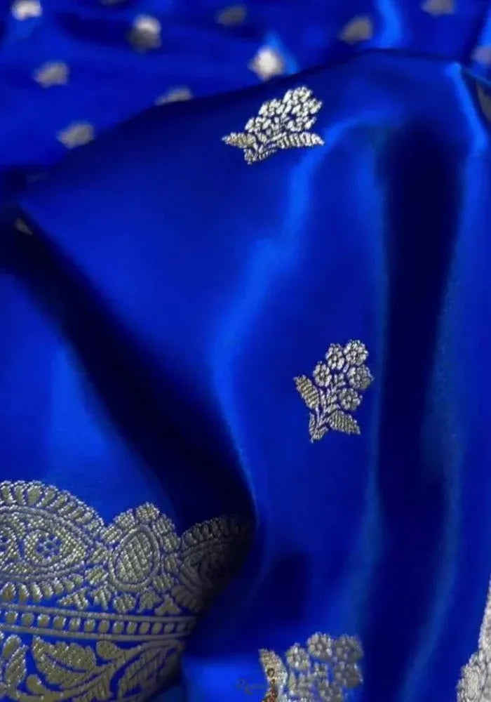 kesudi royal blue cotton silk banarasi sari