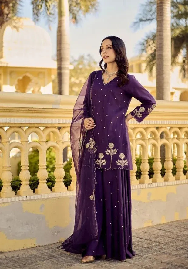 kesudi royal purple silk kurta set