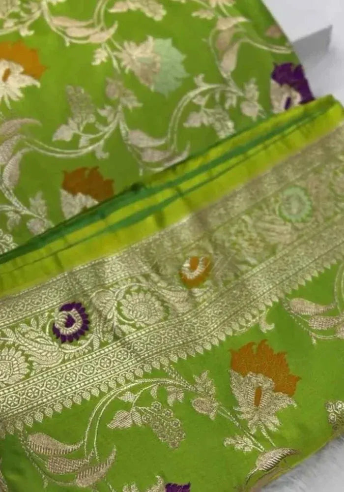 kesudi satin green silk saree