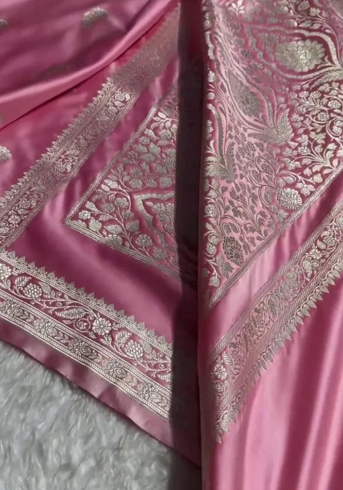 kesudi satin pink silk saree