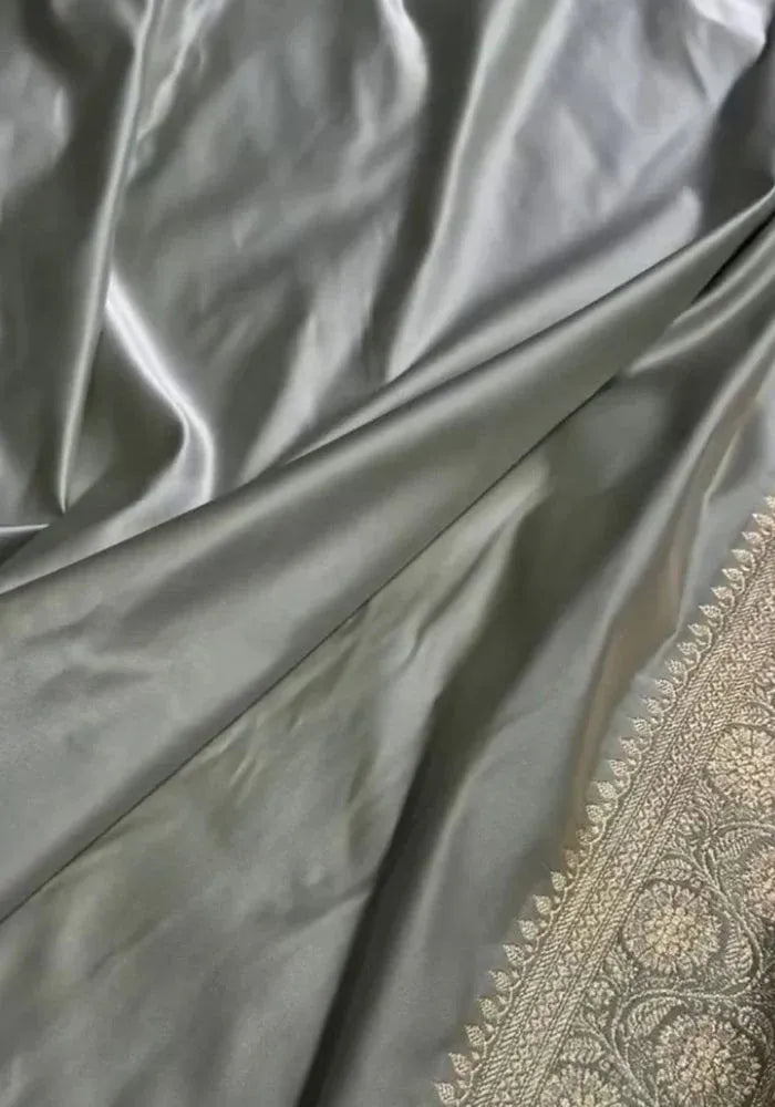 kesudi teal blue saree banarasi satin silk