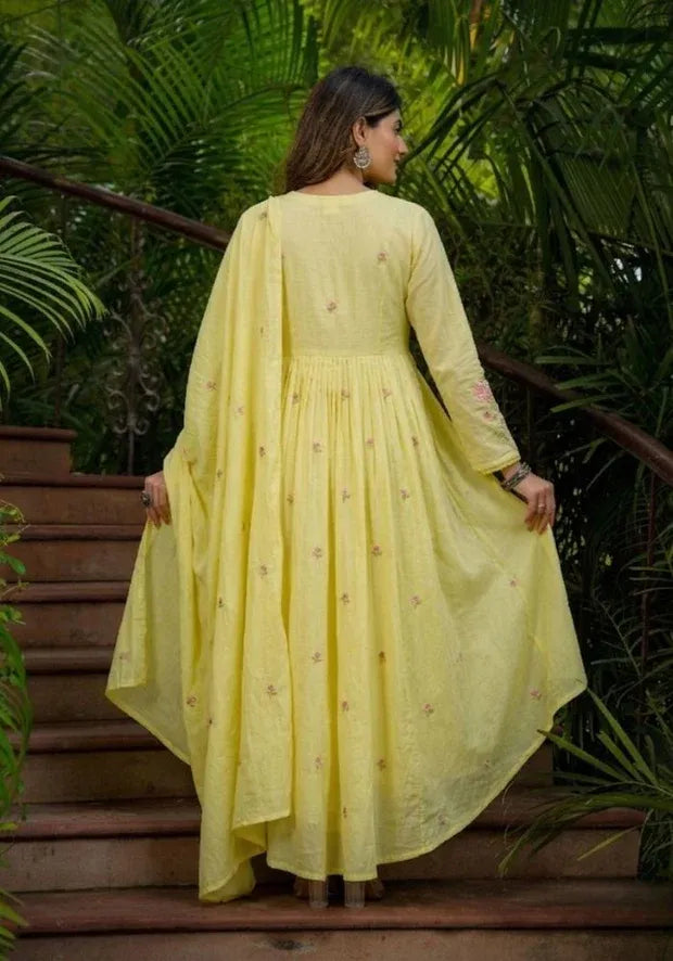 kesudi yellow anarkali kurta set