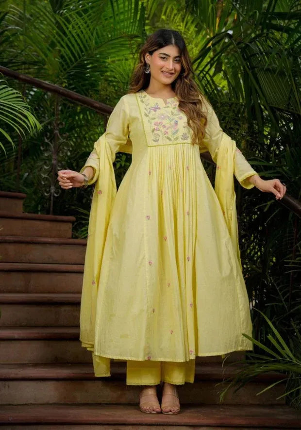 kesudi yellow anarkali set