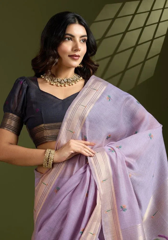 lavender cotton paithani saree
