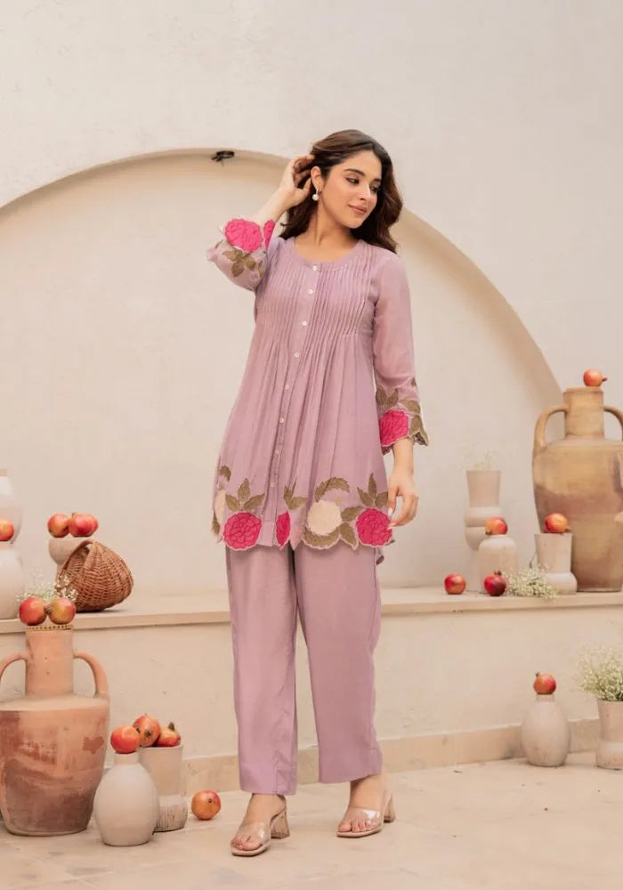 lavender embroidered co-ord set