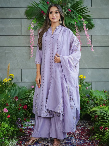 lavender embroidered cotton kurta set