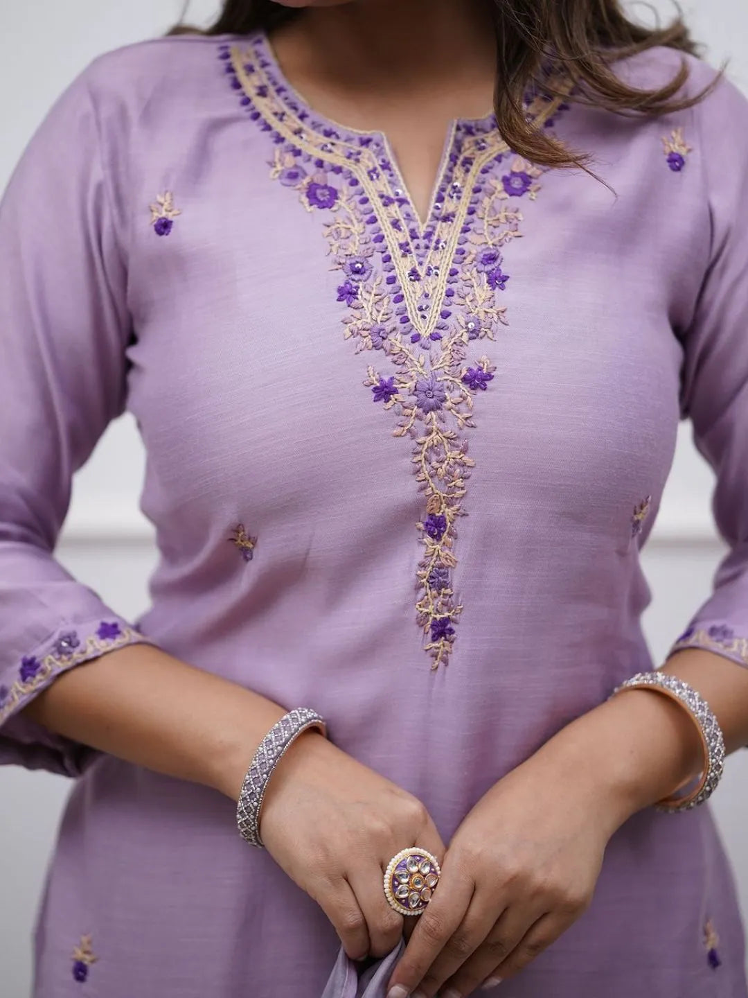 lavender embroidered kurta set sale