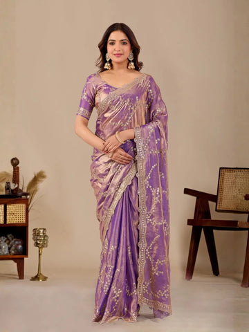 lavender embroidered silk saree