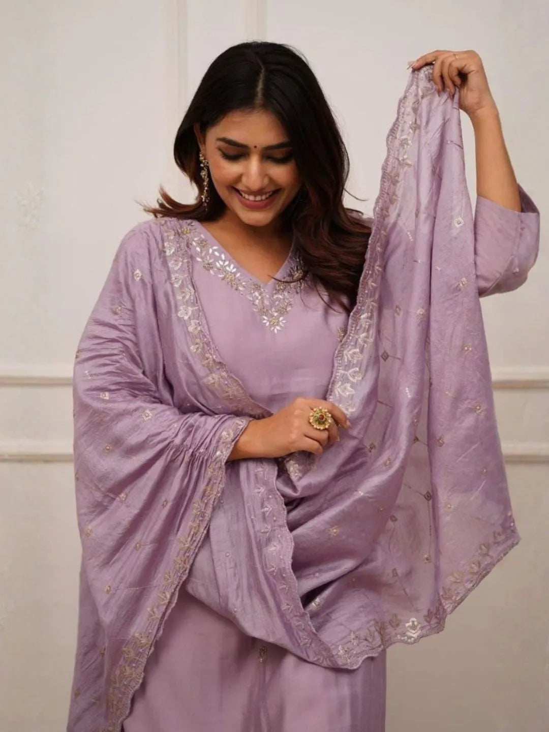 lavender festive wear kurta set for women