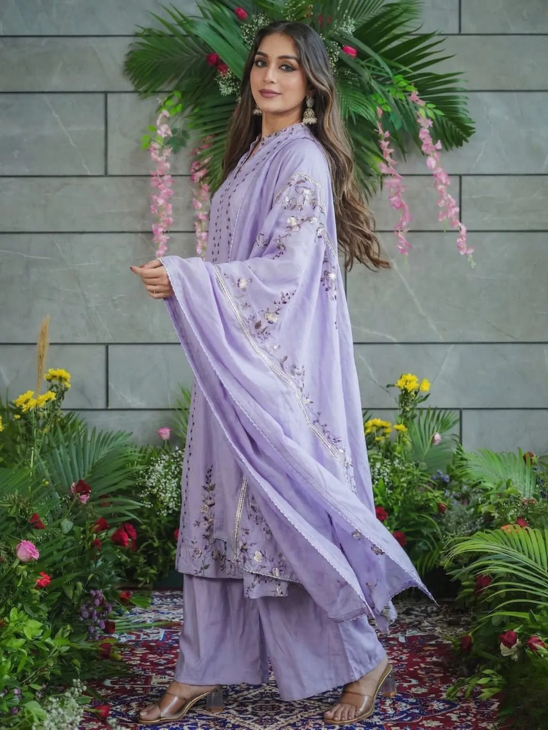 lavender muslin cotton kurta set