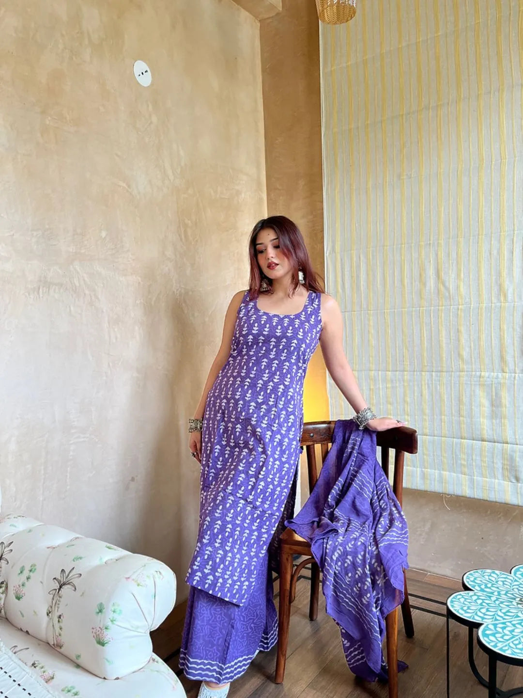 lavender printed kurta set