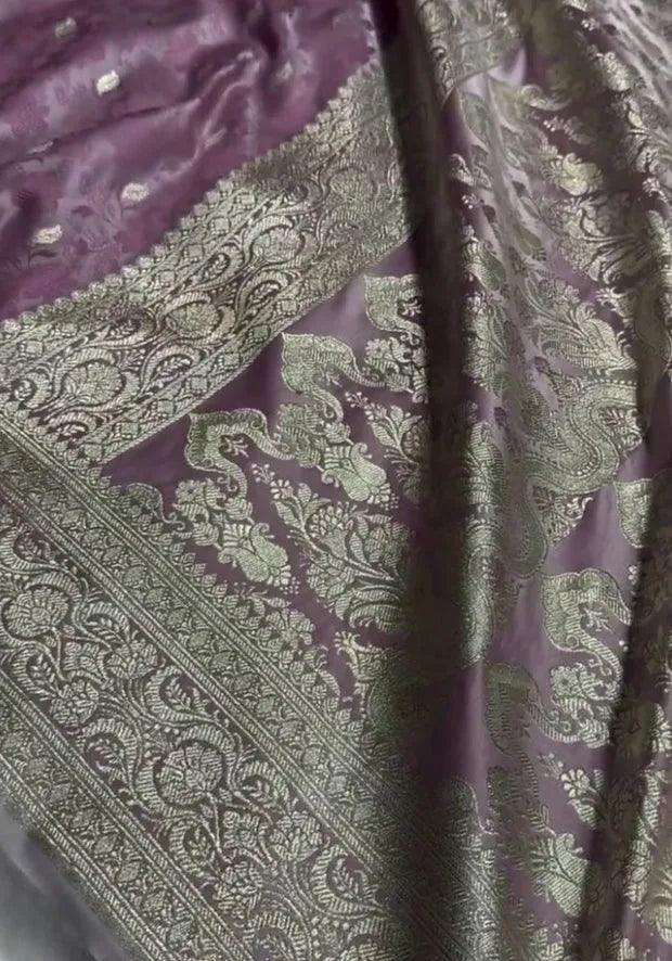 lavender satin banarasi saree