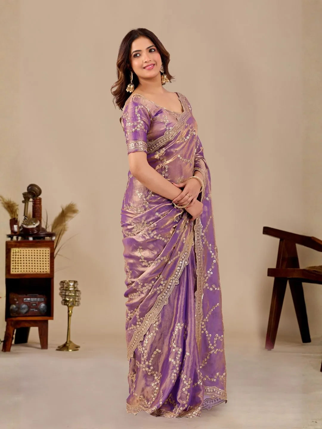 lavender silk saree