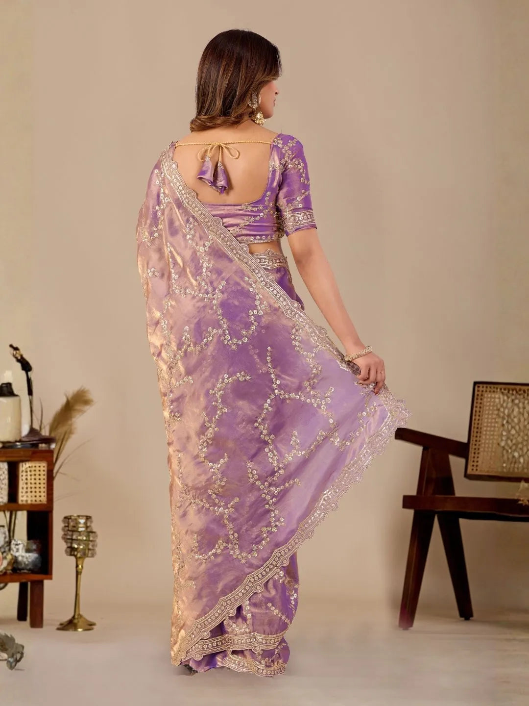 lavender wedding embroidered silk saree