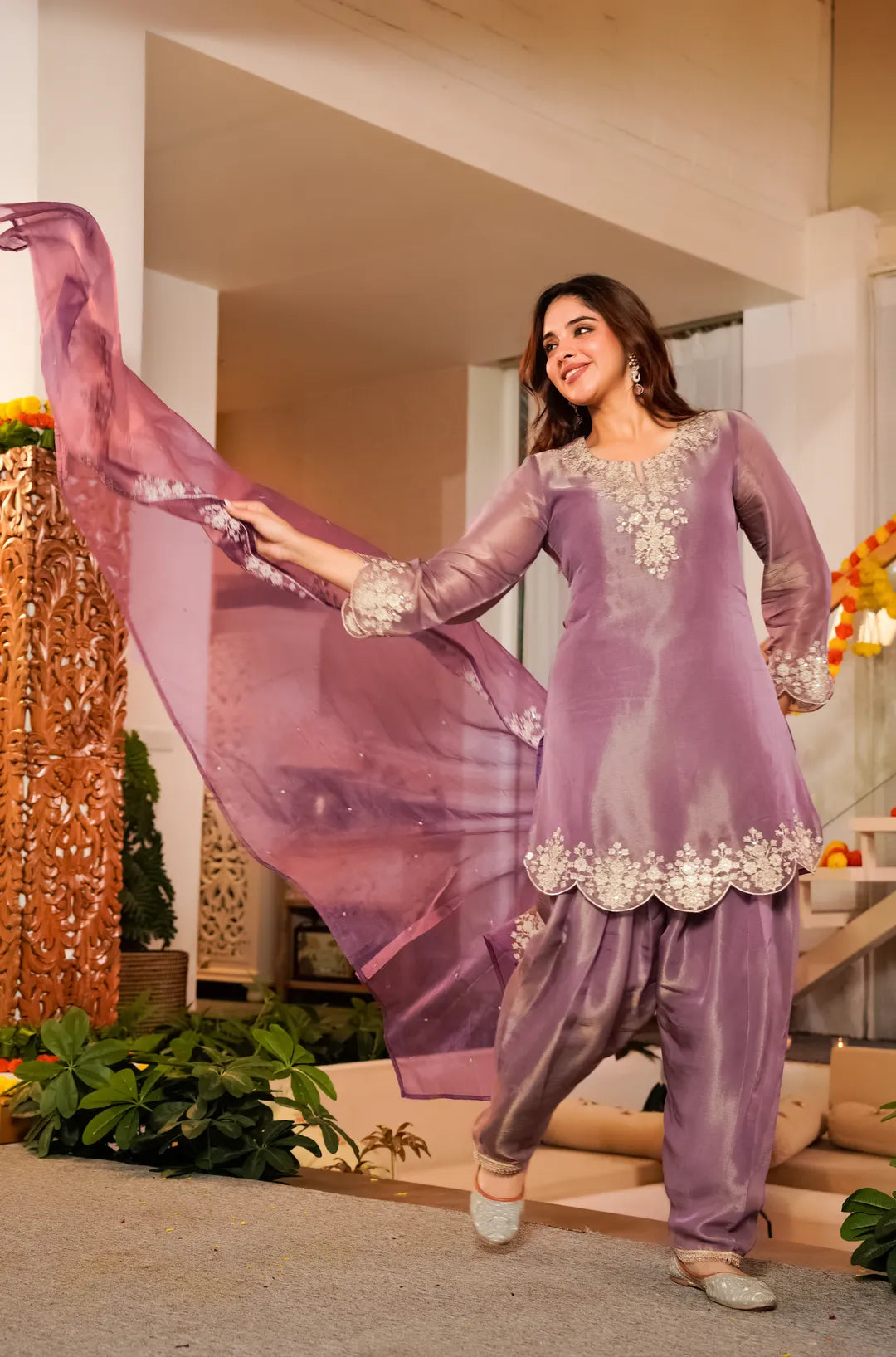 Lilac Embroidered Dupatta