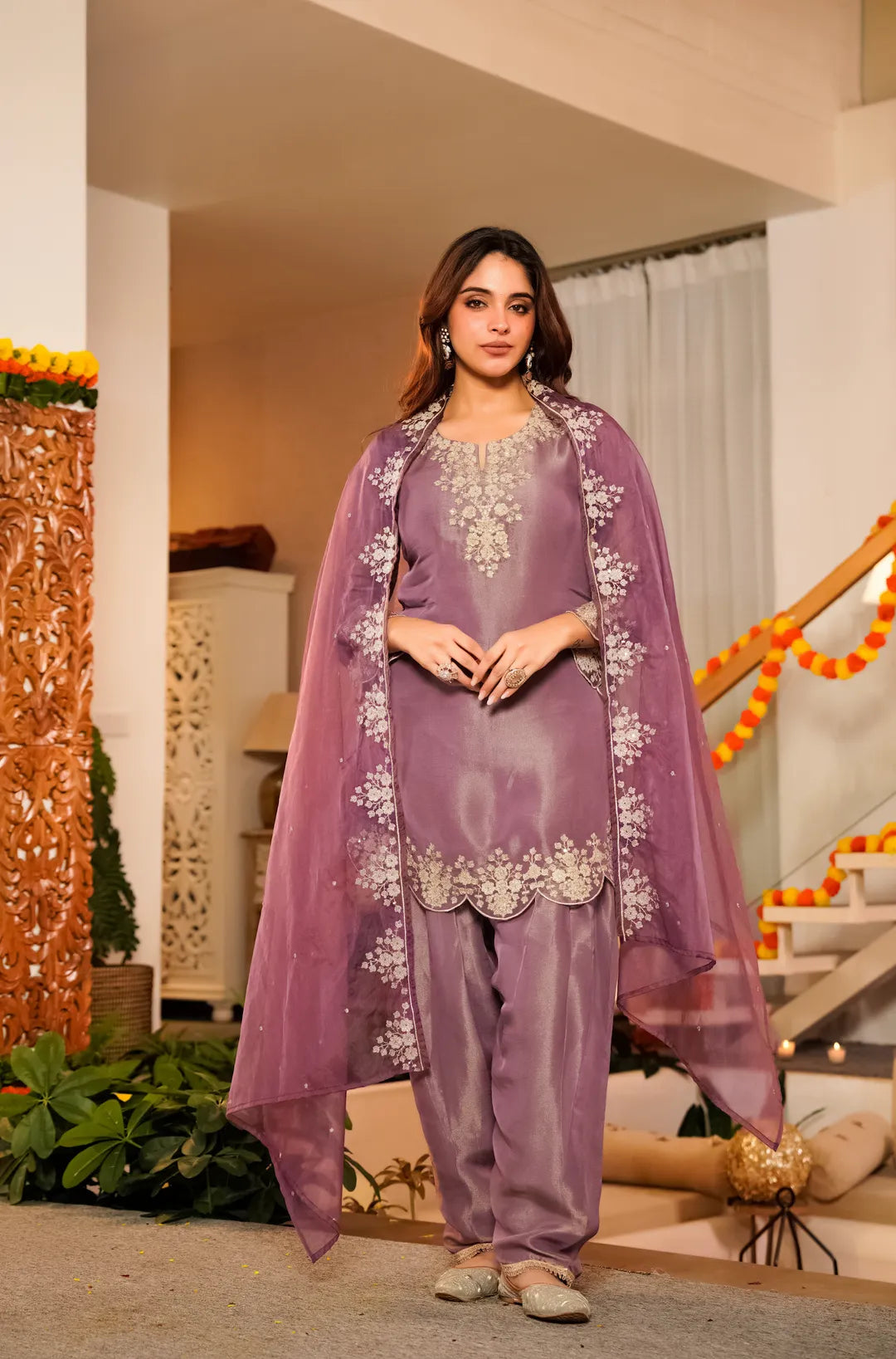 Lilac Embroidered Suit Set