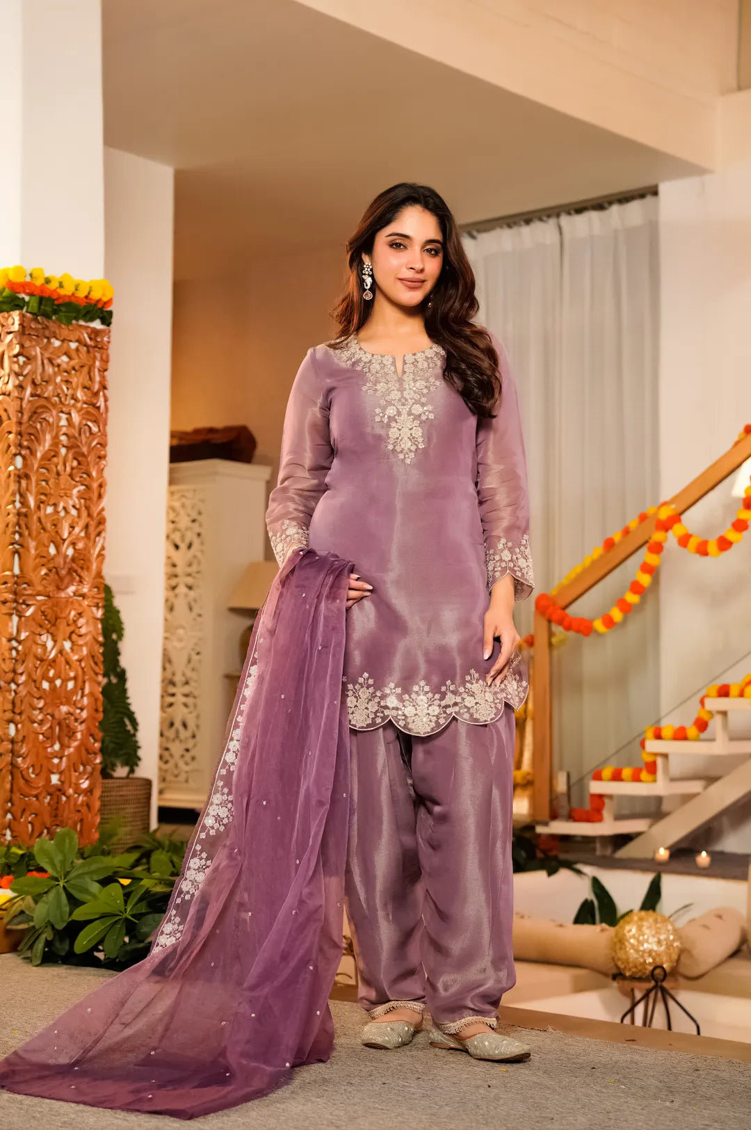  Lilac Hand Embroidered Set