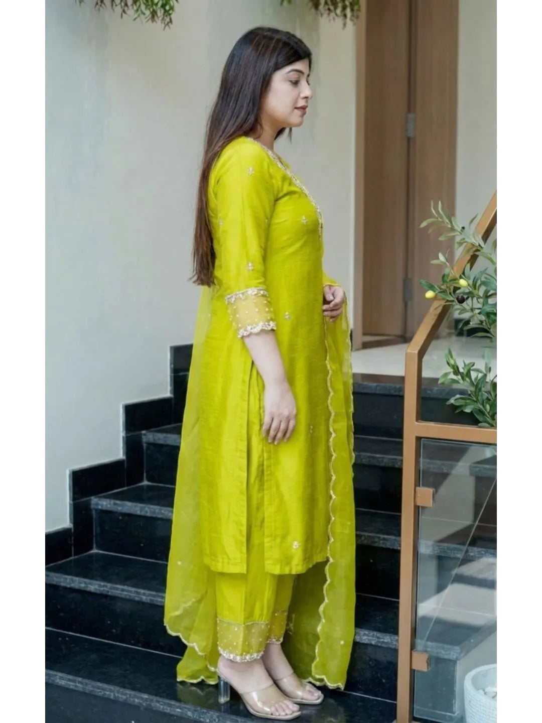lime green kurta pant set