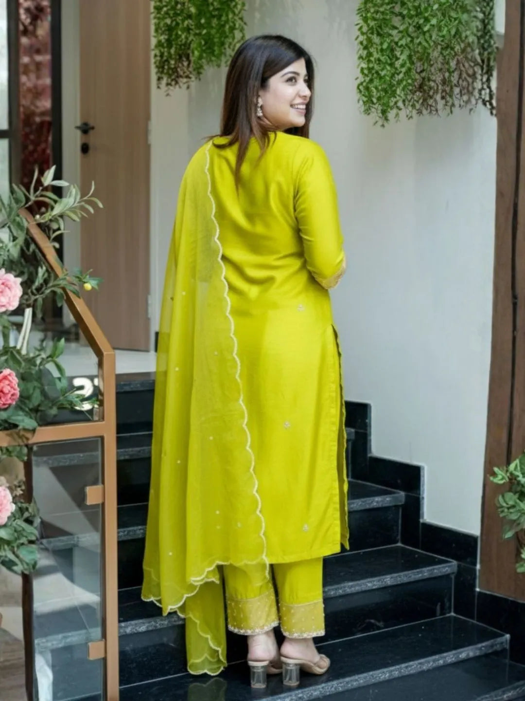 lime green viscose kurta set