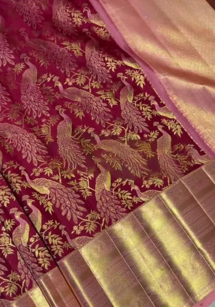 magenta banarasi satin silk saree