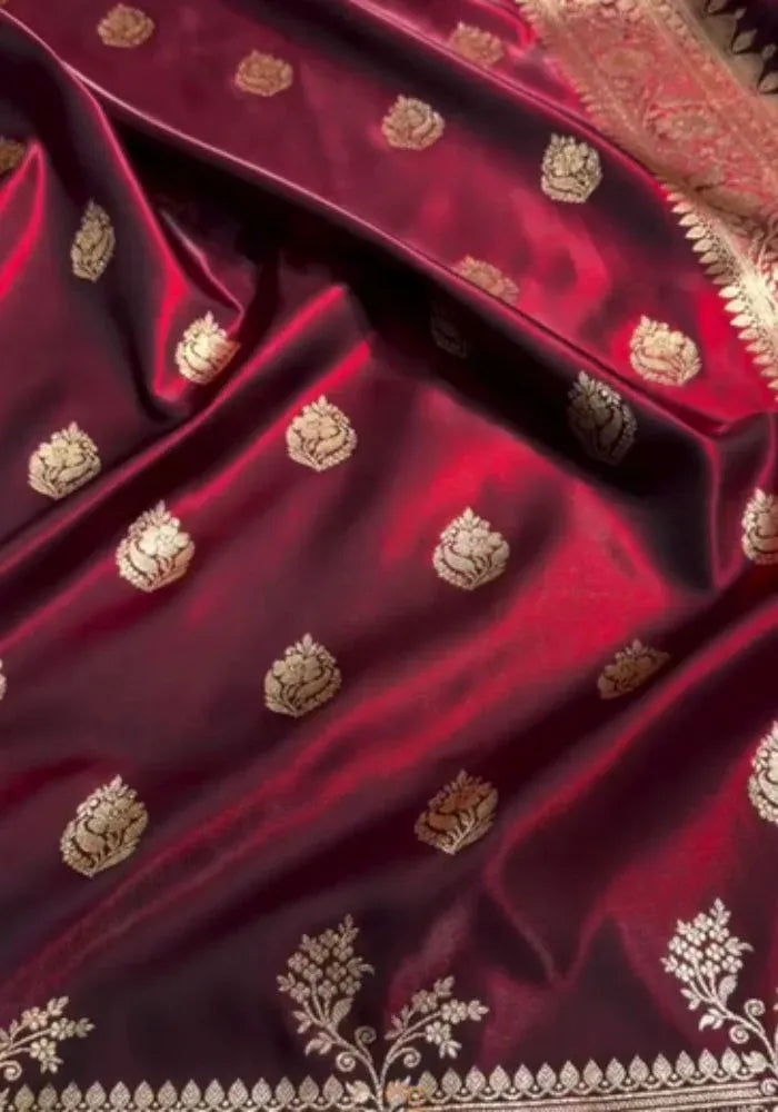 maroon banarasi saree silk women