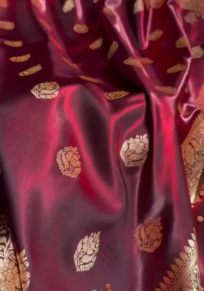 maroon banarasi saree silk