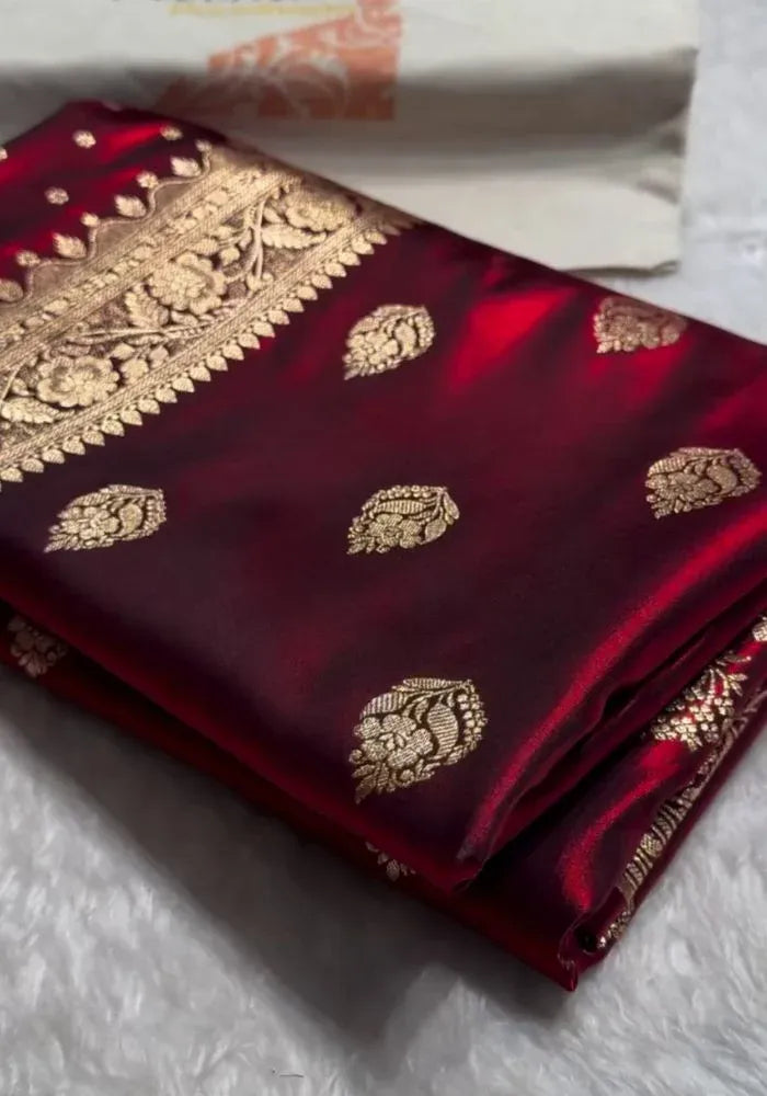 maroon banarasi silk saree