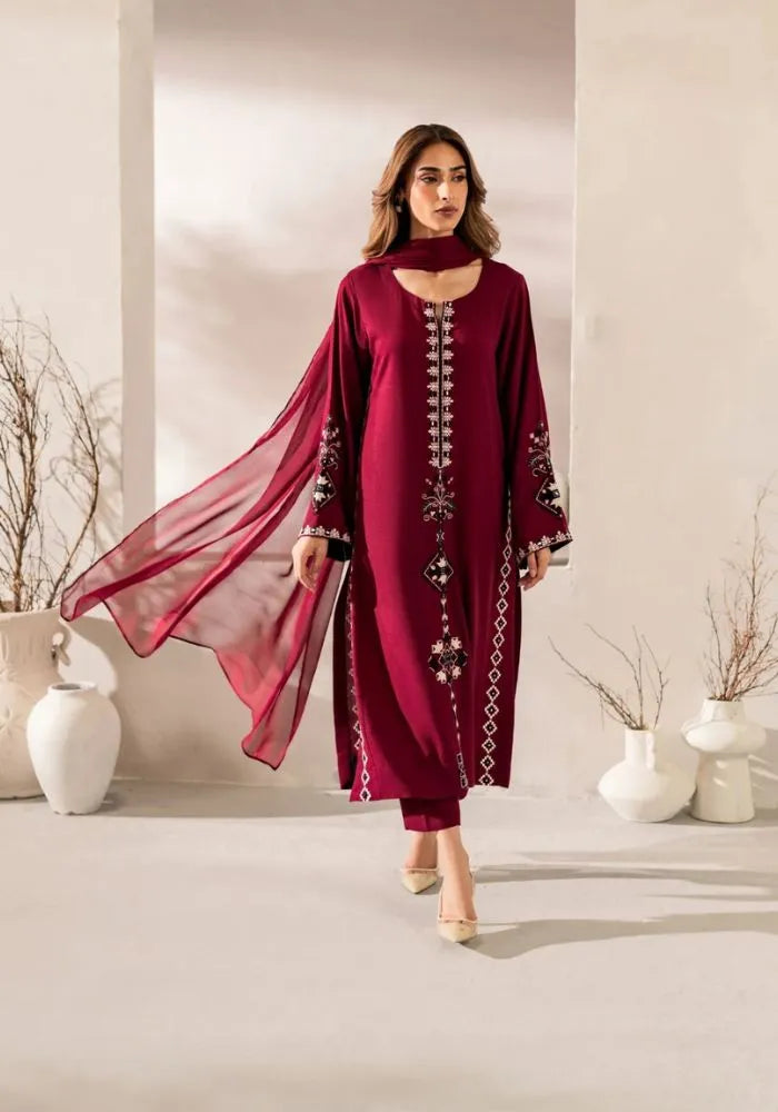 maroon embroidered chanderi silk kurta set