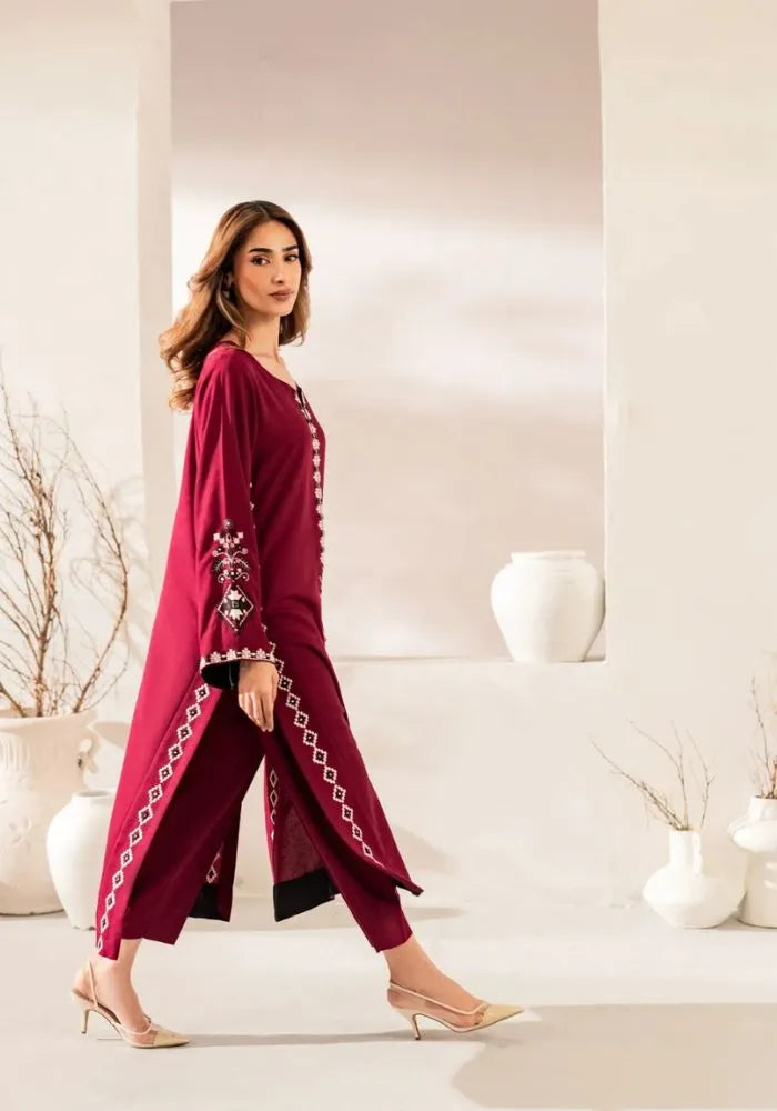 maroon embroidered kurta set