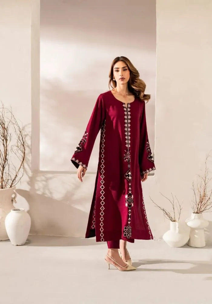 maroon embroidered chanderi silk kurta set