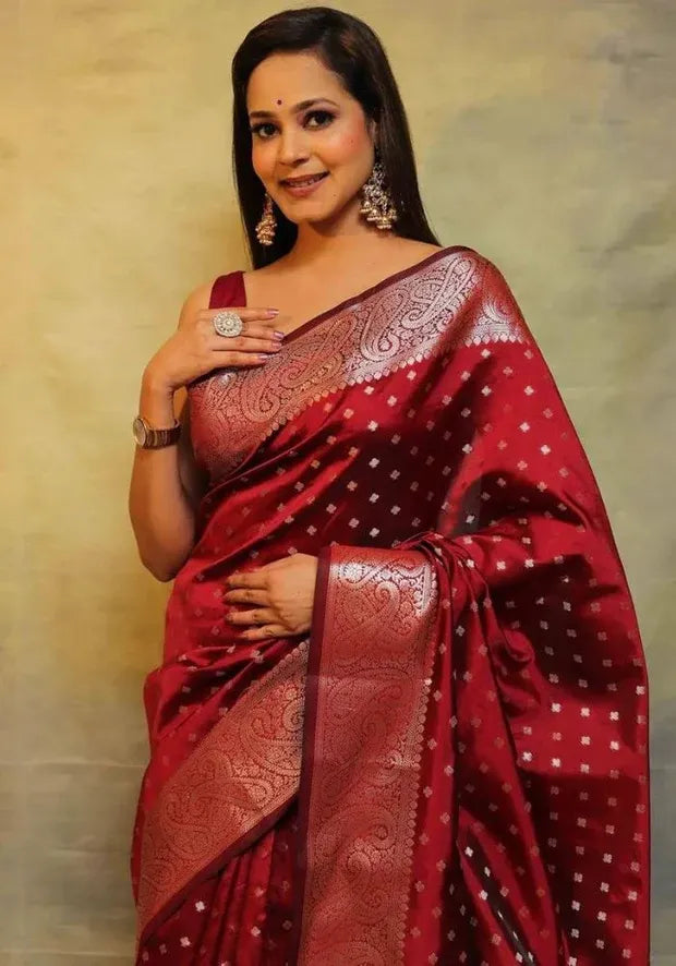 maroon silk ichi saree