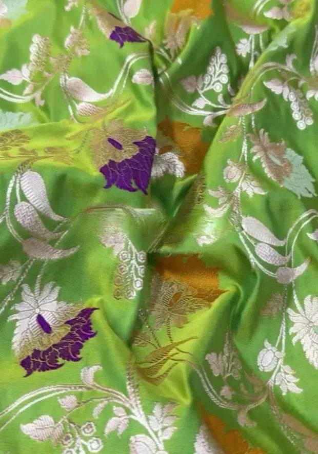 mashru green banarasi satin silk saree