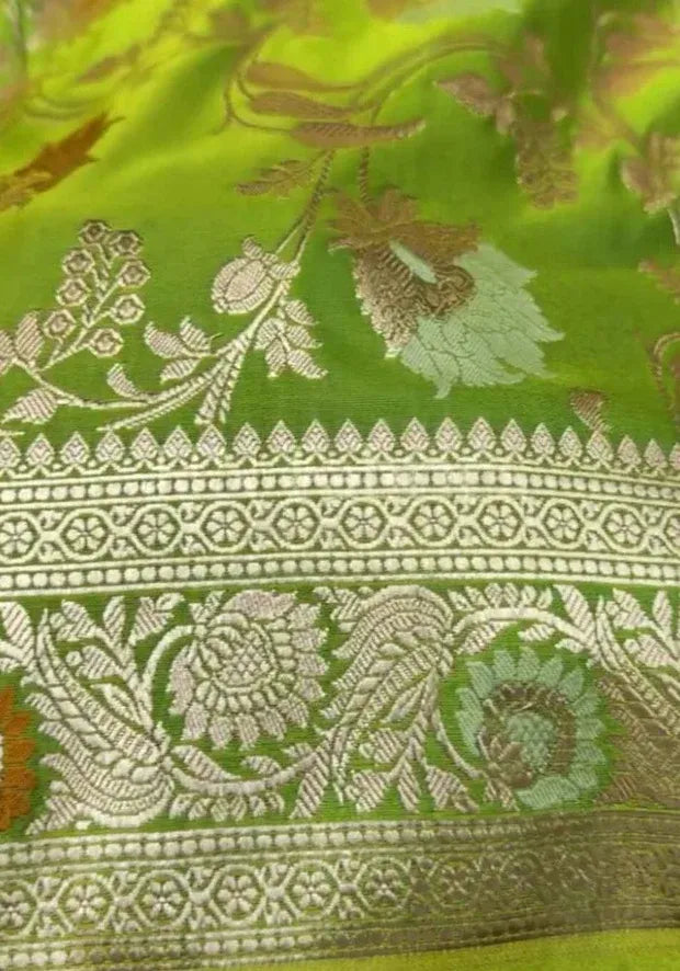 mashru green banarasi silk satin saree
