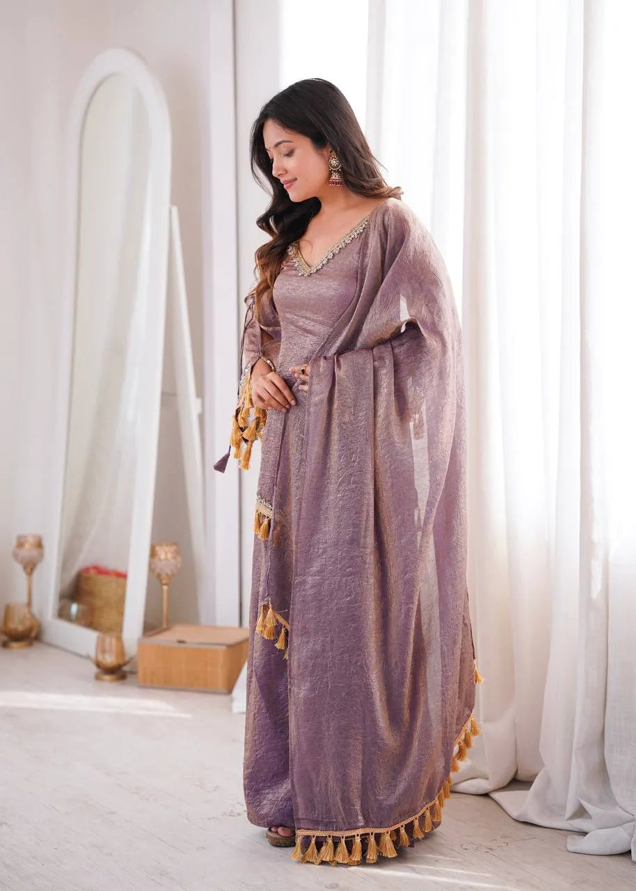 Mauve Designer Doremon Crush Palazzo Set