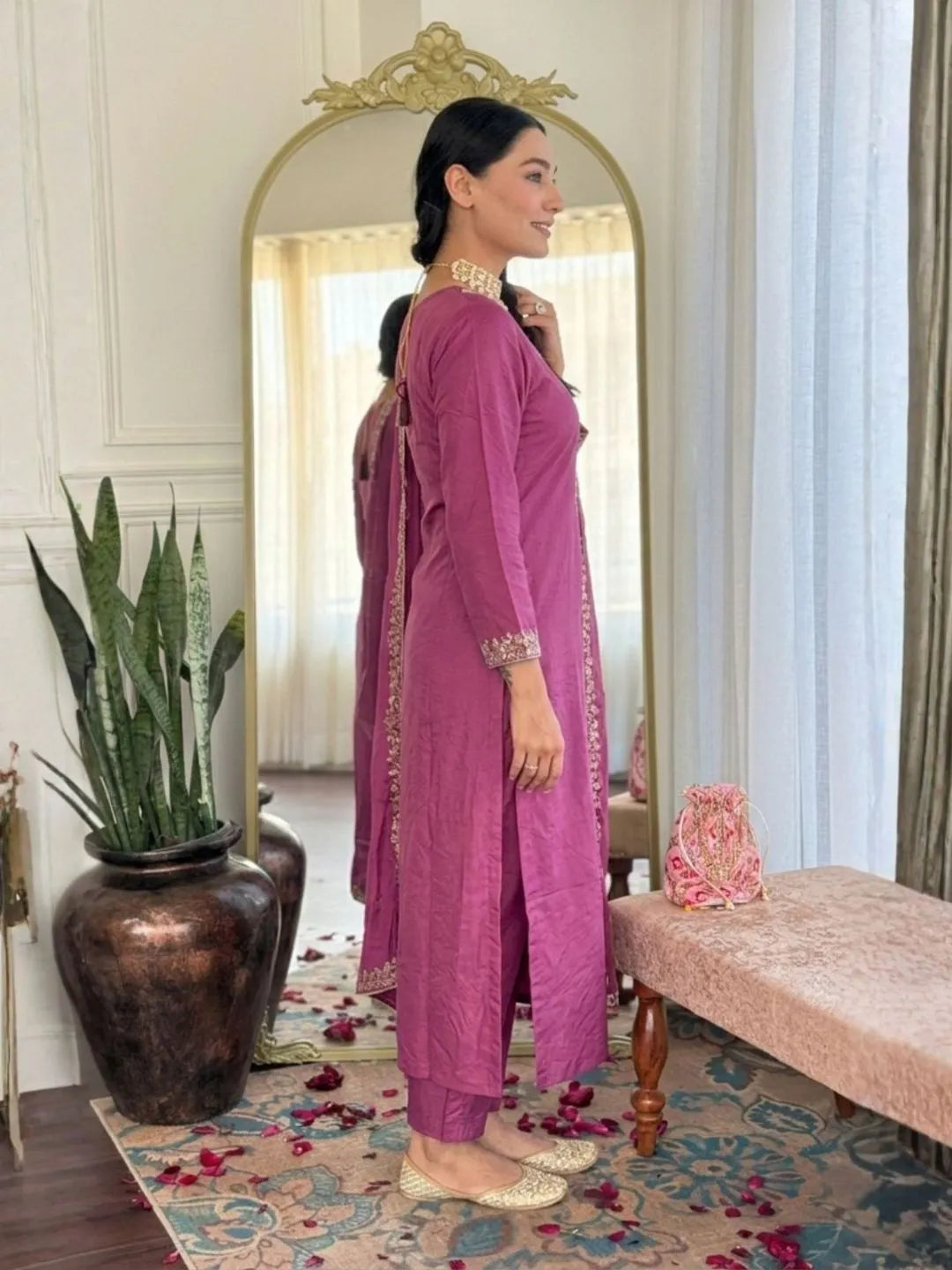 mauve pink kurta pant set