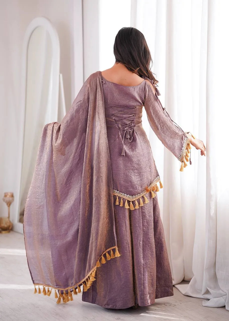 Mauve Designer Doremon Crush Palazzo Set
