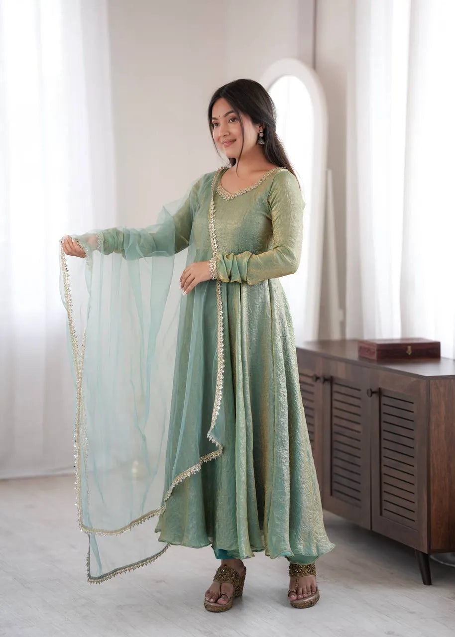 Mint Green Doremon Crush Flared Anarkali Suit