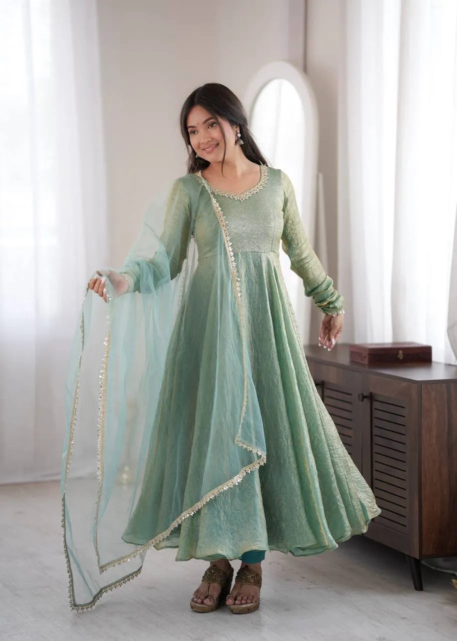 Mint Green Doremon Crush Flared Anarkali Suit