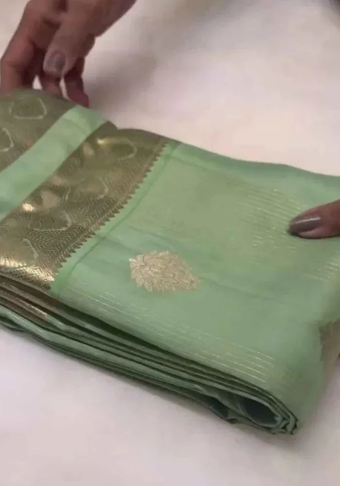 mint green silk saree